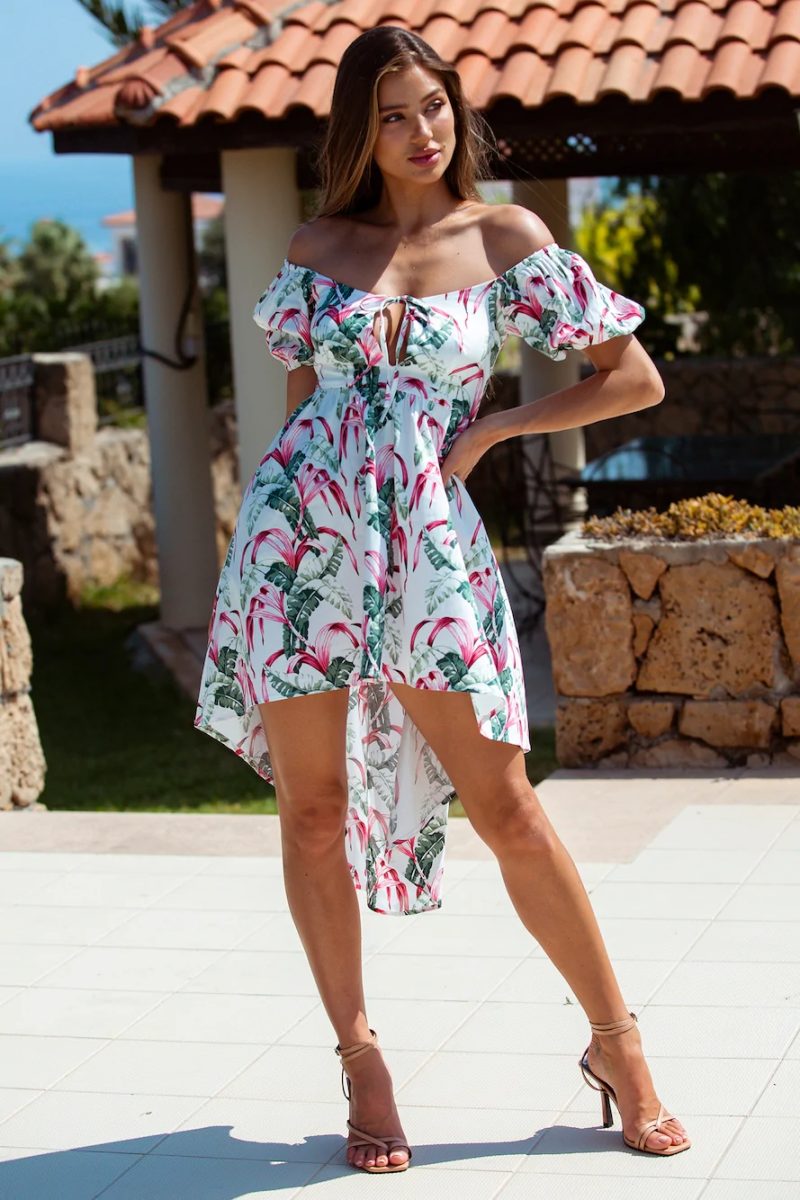 Summer New Fashion Sexy One Line Neck Printed Short Dress - Image 6