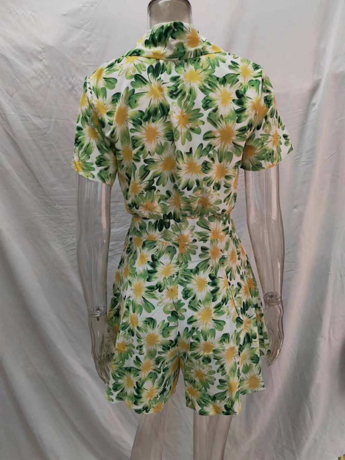 Women Summer Vacation Floral Short Sleeve Tie Rompers - Image 3