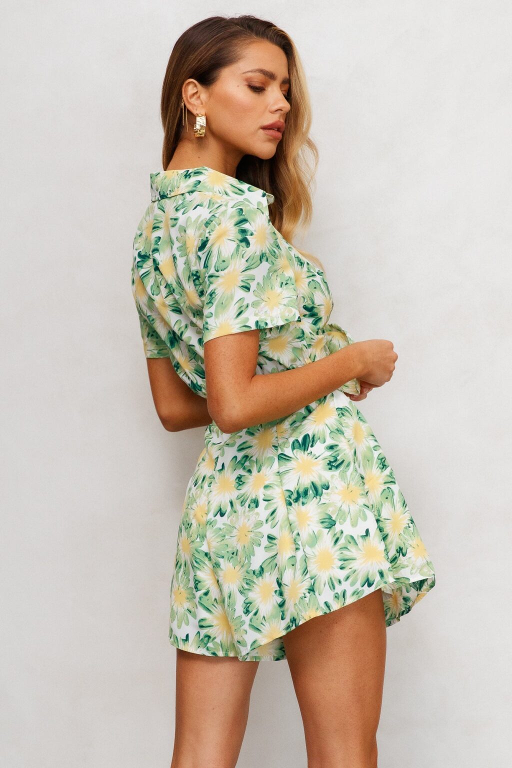 Women Summer Vacation Floral Short Sleeve Tie Rompers - Image 4