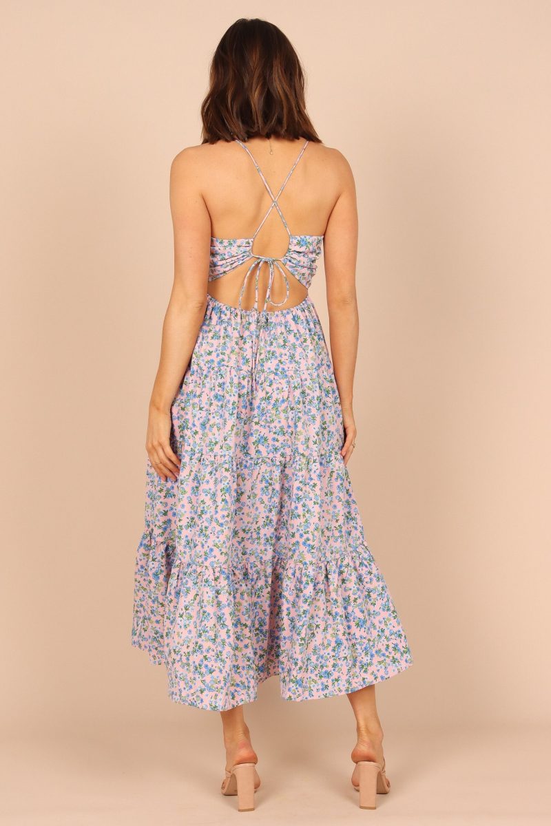 Women Summer Vacation Sleeveless Floral Cutout Tie Cami Maxi Dress - Image 2