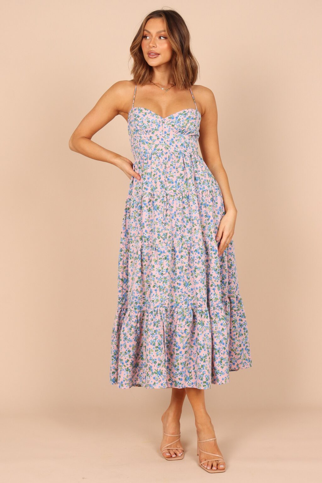 Women Summer Vacation Sleeveless Floral Cutout Tie Cami Maxi Dress - Image 4