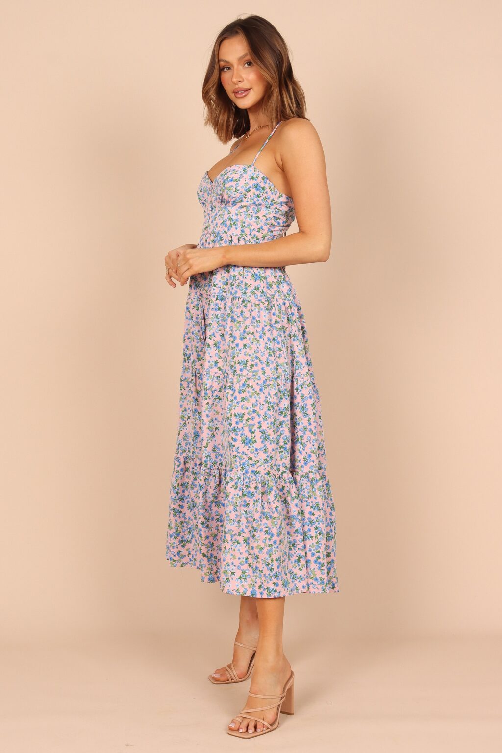 Women Summer Vacation Sleeveless Floral Cutout Tie Cami Maxi Dress - Image 5
