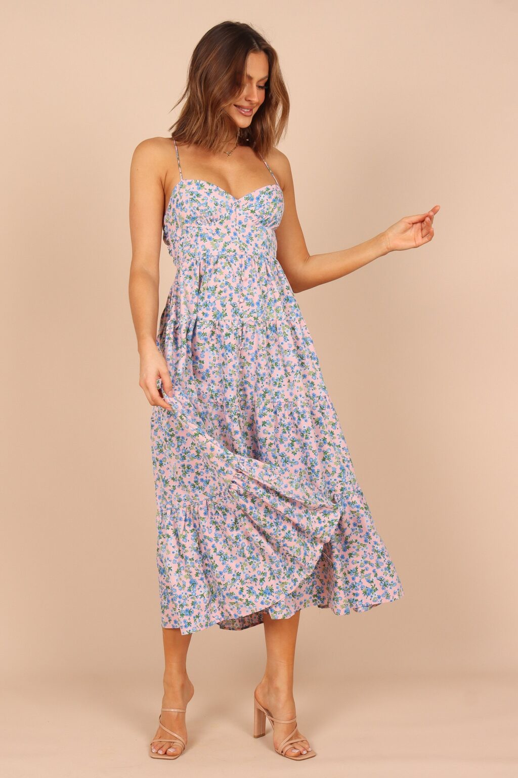 Women Summer Vacation Sleeveless Floral Cutout Tie Cami Maxi Dress - Image 7