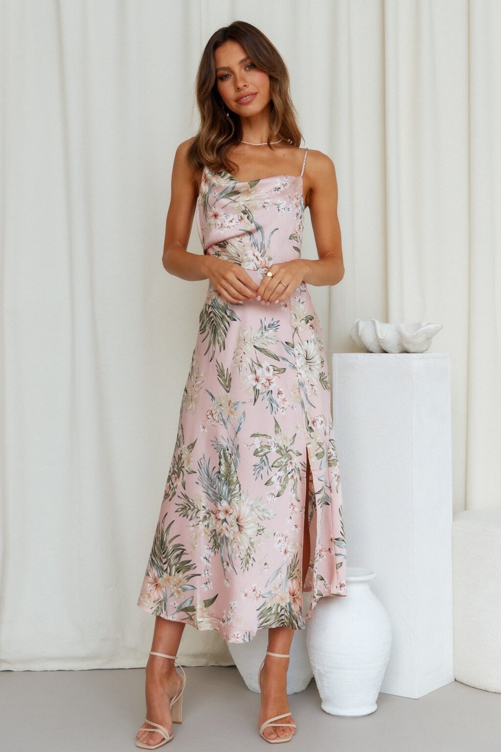Women Summer Vacation Sleeveless Floral High Split Cami Maxi Dress - Image 5