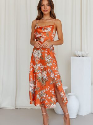 Women Summer Vacation Sleeveless Floral High Split Cami Maxi Dress