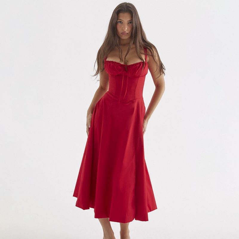 Women  Clothing Sexy Backless Slim Fit Strap Dress Vacation Floral Split Mid Length Dress - Image 8