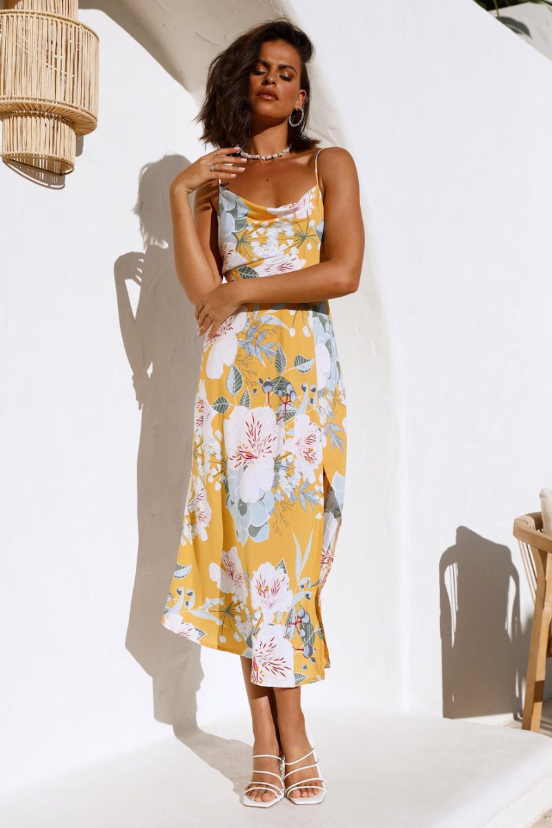 Women Summer Vacation Square Neck Sleeveless Floral High Split Cami Maxi Dress - Image 5