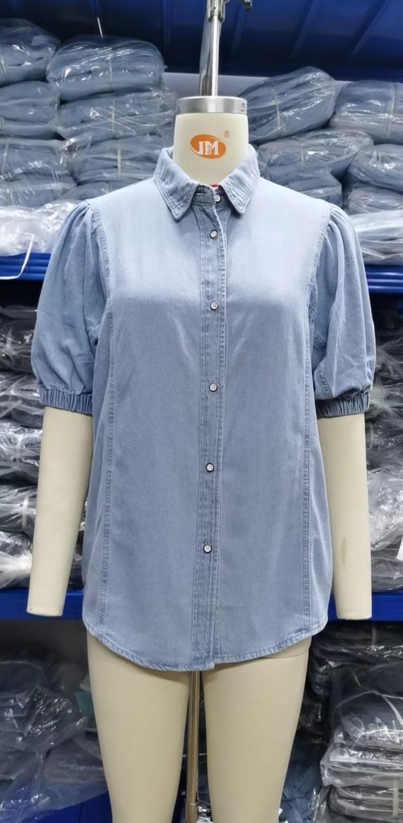 Women Clothing Trade Elastic Princess Sleeves Denim Shirt Casual Top - Image 5