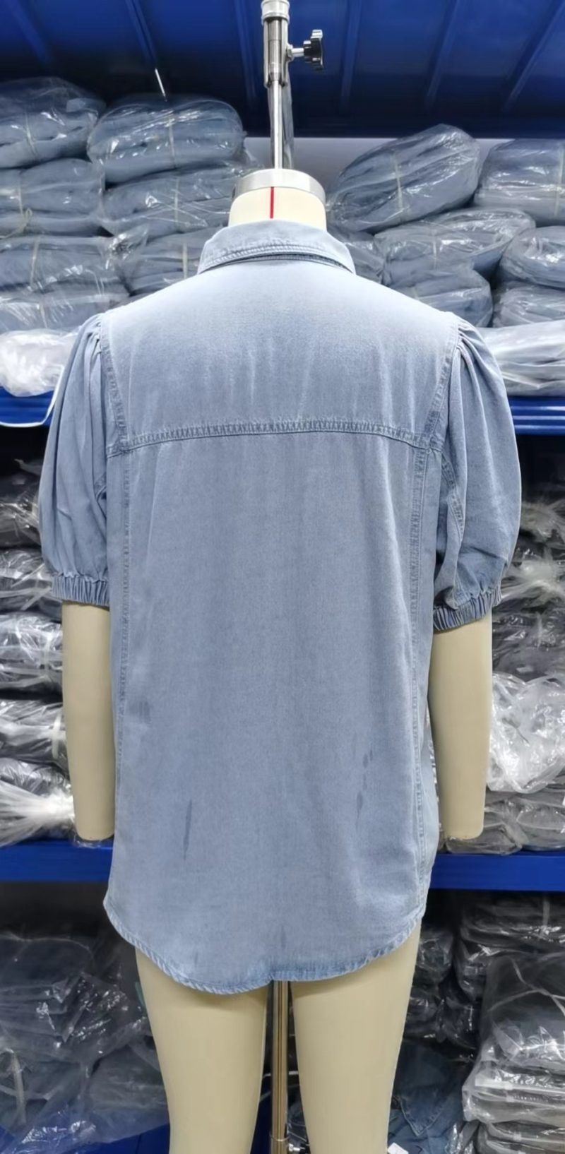 Women Clothing Trade Elastic Princess Sleeves Denim Shirt Casual Top - Image 7