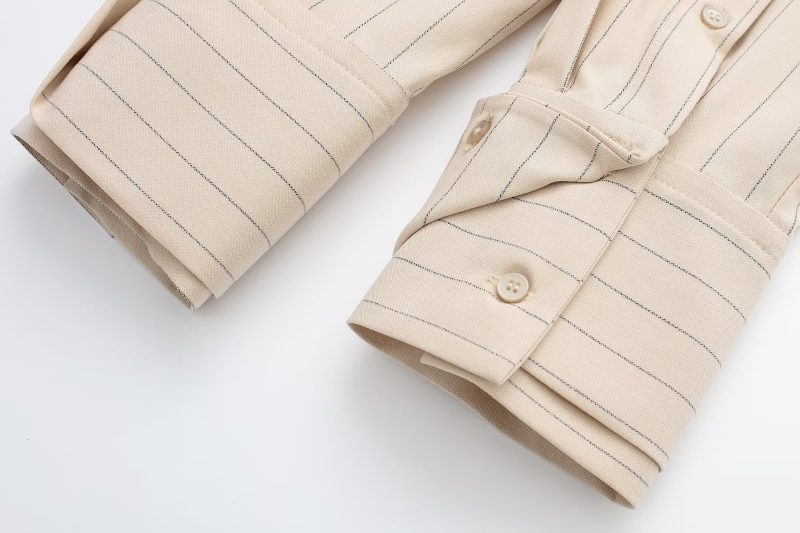 Women Spring Women Long Sleeve Ptripe Short Shirt - Image 10