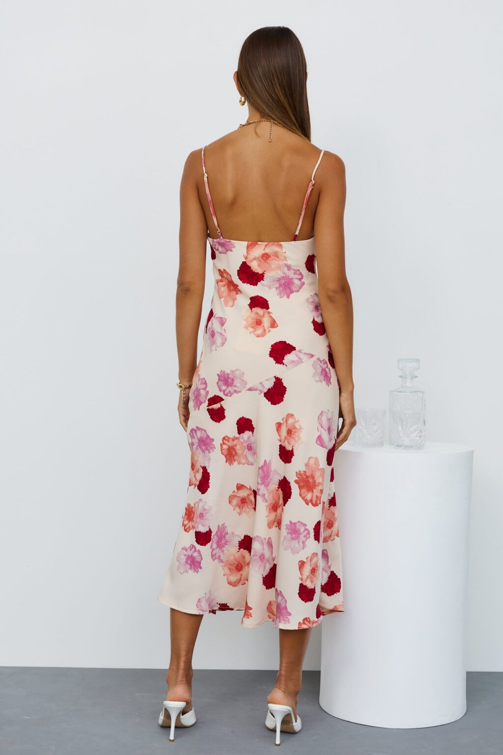 Women Summer French Print V Neck Split Suspender Dress - Image 3