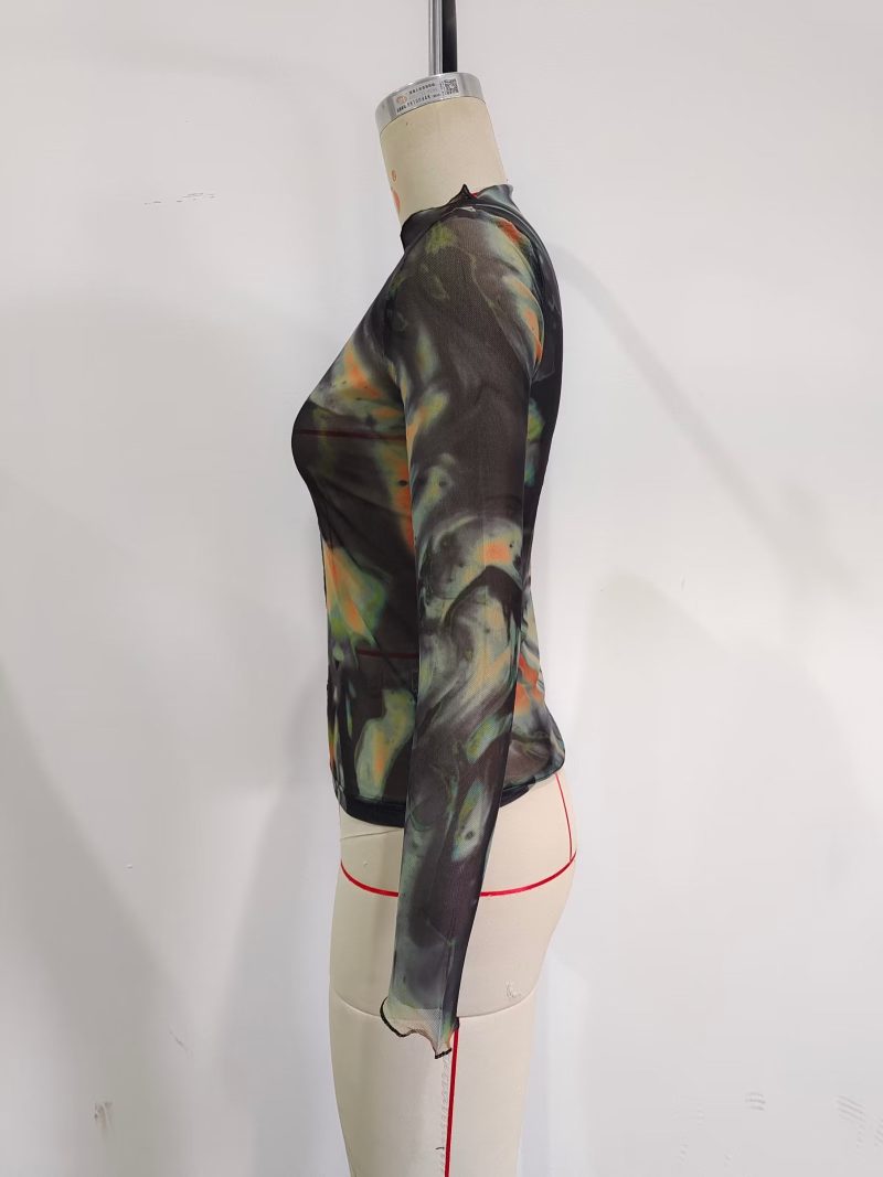 Early Spring round Neck Long Sleeve Net Top Street Slim Top - Image 4