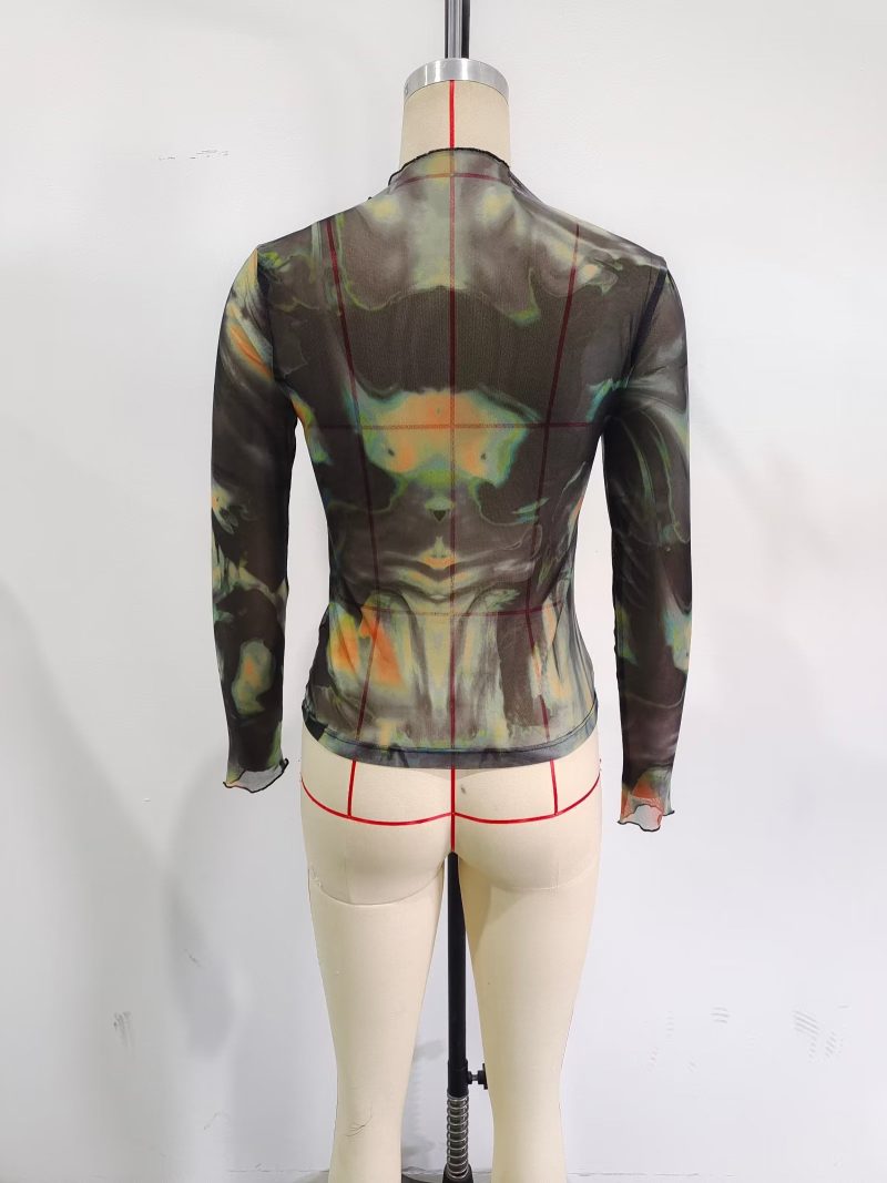 Early Spring round Neck Long Sleeve Net Top Street Slim Top - Image 5