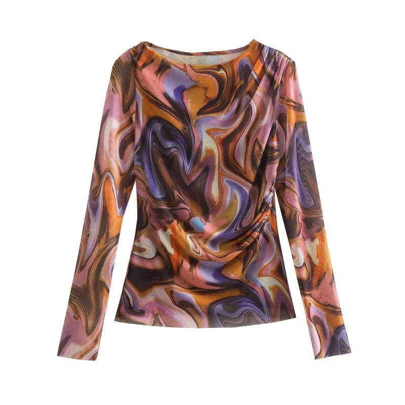 Round Neck Long Sleeve Net Top Street Slim Top - Image 2