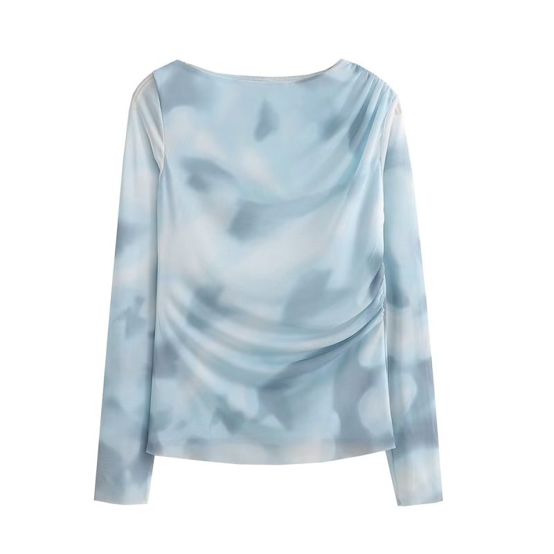 Round Neck Long Sleeve Net Top Street Slim Top - Image 4