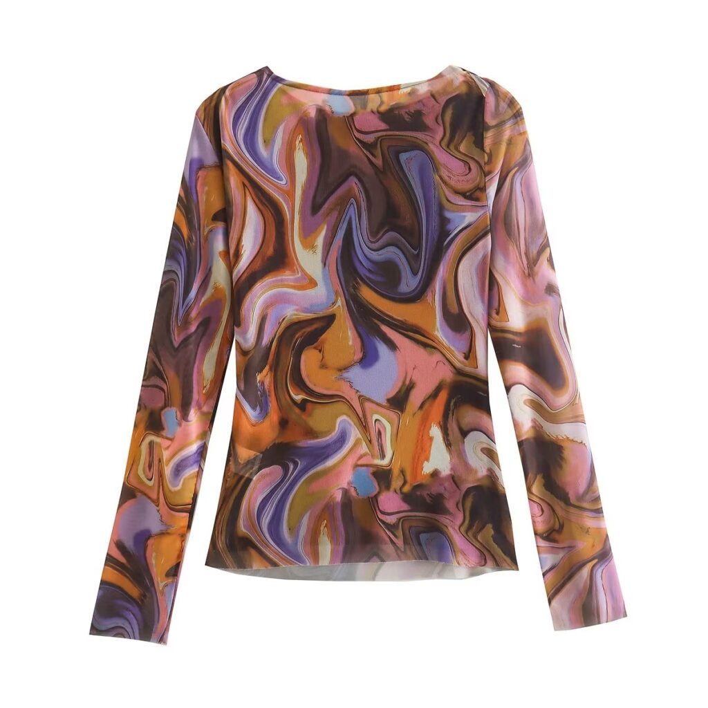 Round Neck Long Sleeve Net Top Street Slim Top - Image 3