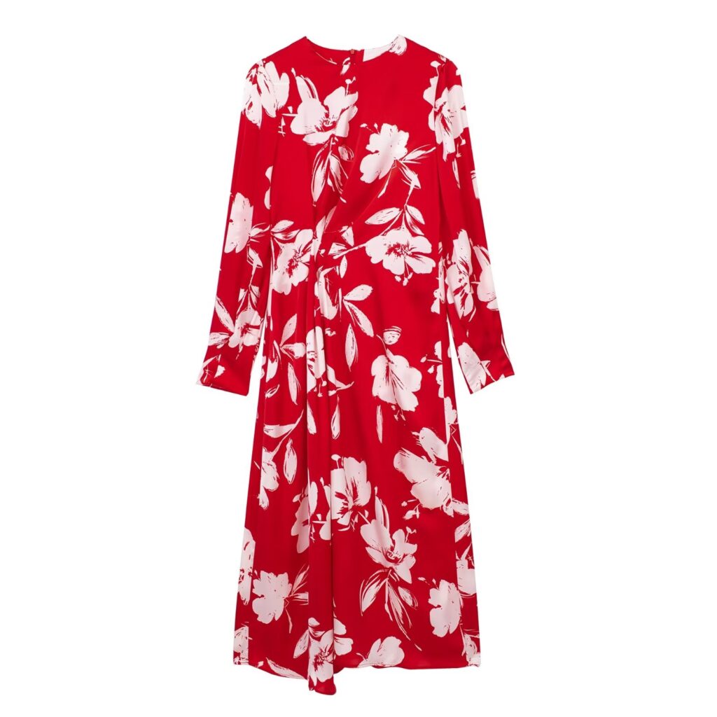 Women Clothing Sweet Western Slimming  Round Neck Long Sleeve Floral Print Dress - Image 3