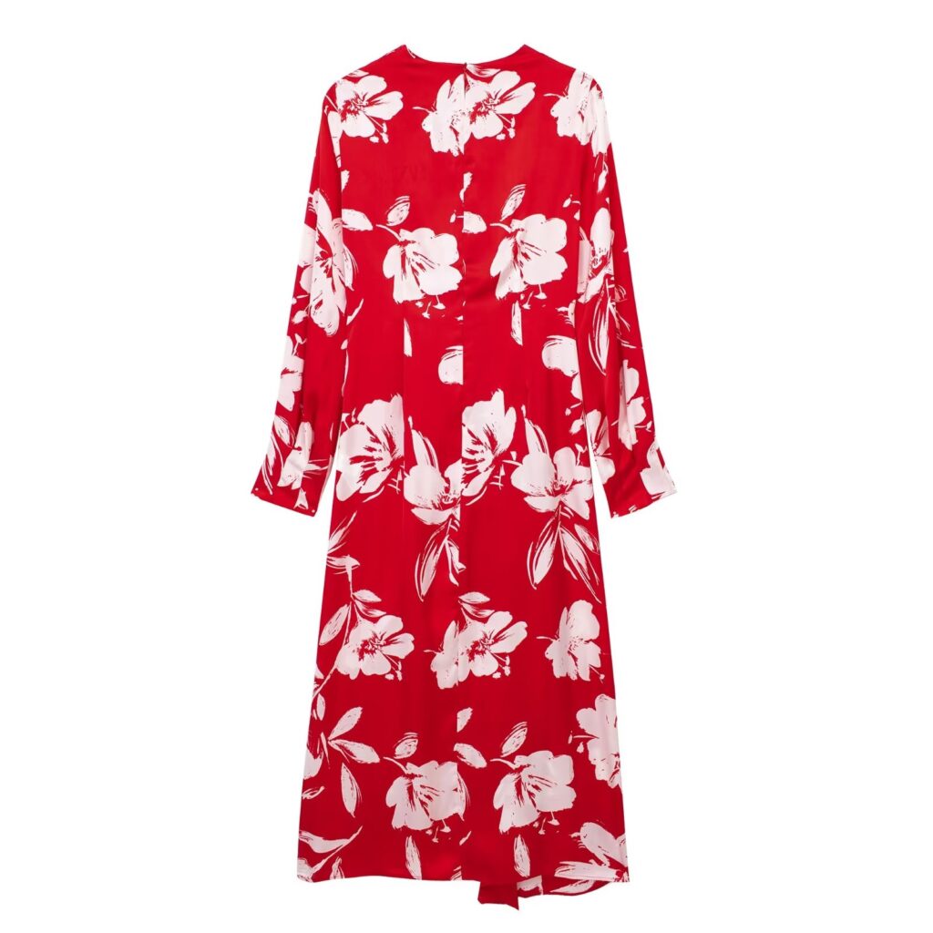 Women Clothing Sweet Western Slimming  Round Neck Long Sleeve Floral Print Dress - Image 4