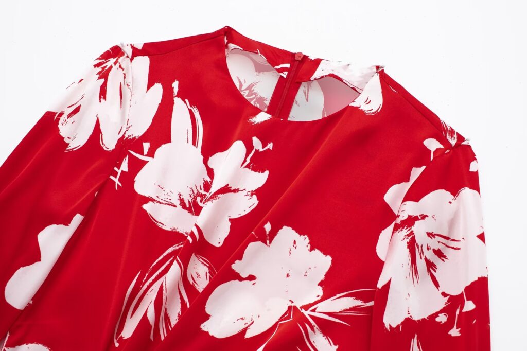 Women Clothing Sweet Western Slimming  Round Neck Long Sleeve Floral Print Dress - Image 5