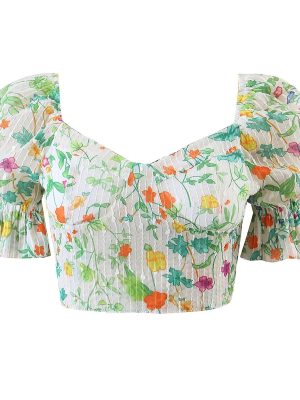 Summer Wind Women Floral Chest Pad Short Sleeve Shirt