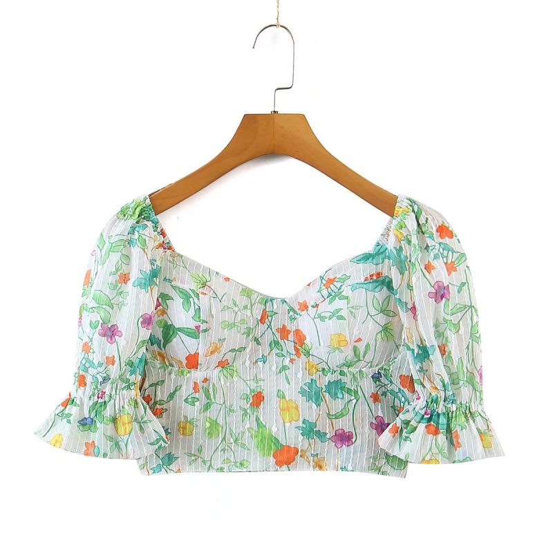 Summer Wind Women Floral Chest Pad Short Sleeve Shirt - Image 2