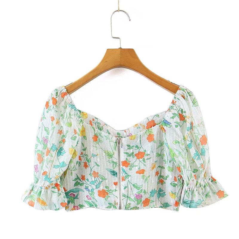 Summer Wind Women Floral Chest Pad Short Sleeve Shirt - Image 3