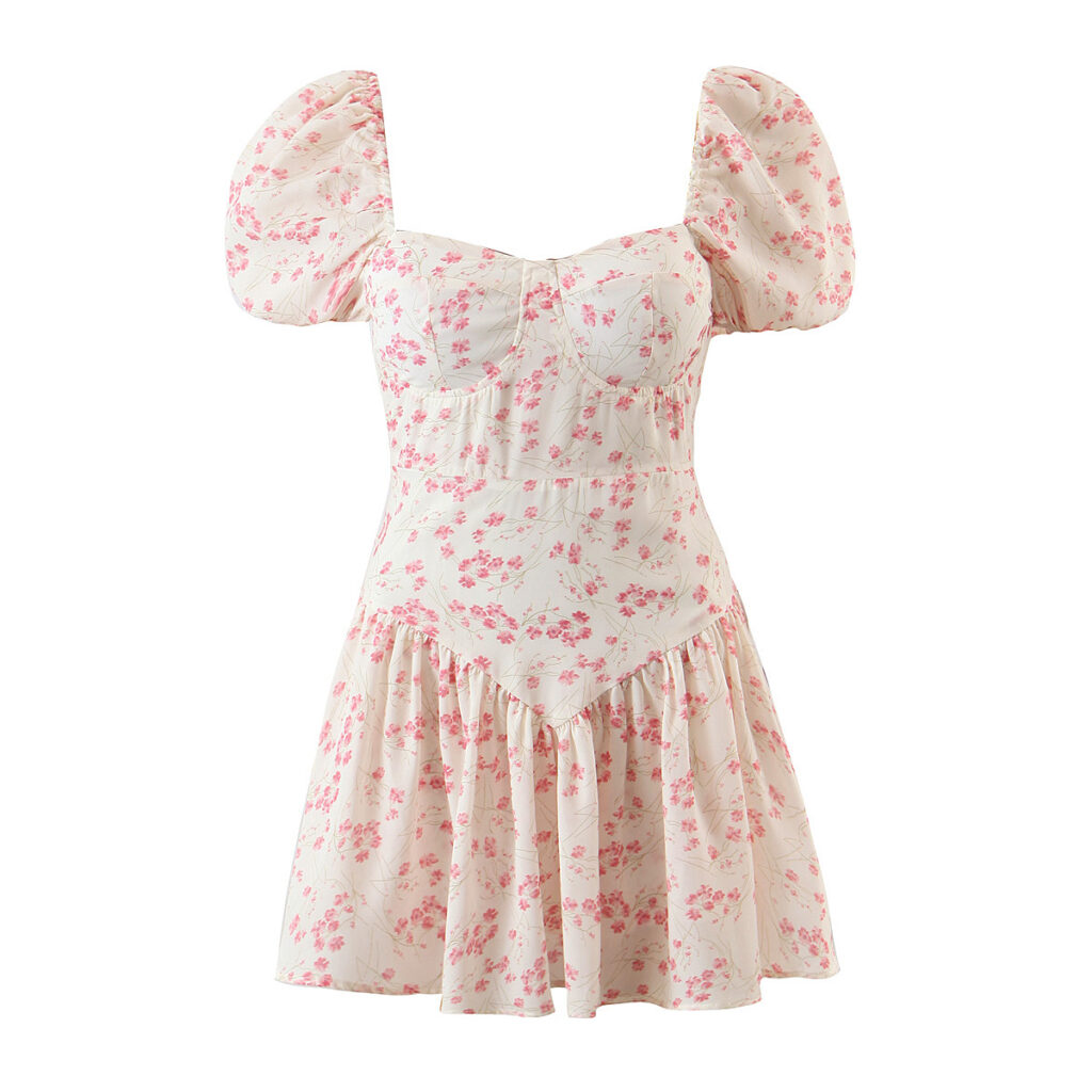 Idyllic Small Fresh Floral Bra Temperament Waist Show Thin One Piece Pants Dresses