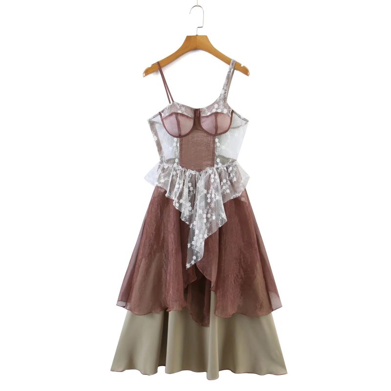 Design Chest Pad Lace Edge Cascading Holiday Summer Trendy Women Dress - Image 2