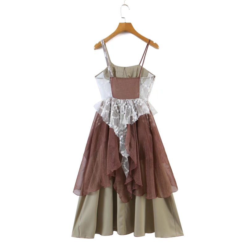 Design Chest Pad Lace Edge Cascading Holiday Summer Trendy Women Dress - Image 3