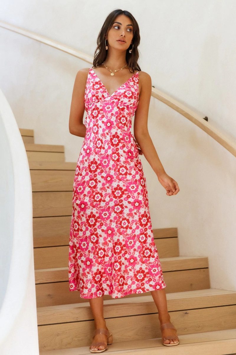 Women Elegant Sexy V Neck Sleeveless Backless Print Dress - Image 3