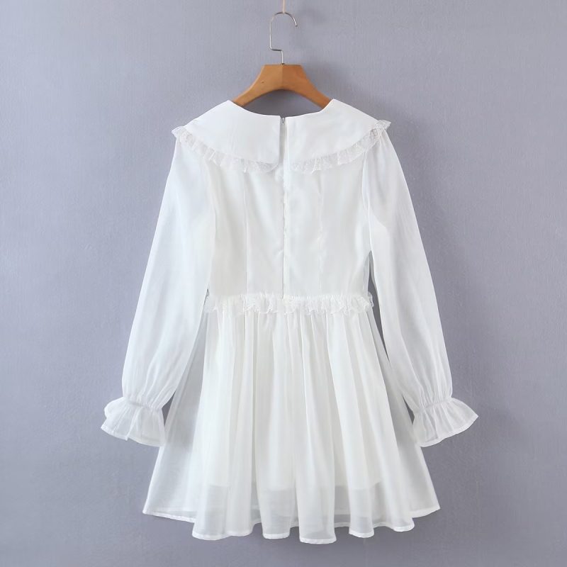 Fall Women Clothing Sexy Lace Peter Pan Collar Waist Controlled Long Sleeves Dress - Image 3