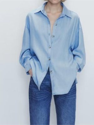 Blue Denim Shacket Women Spring Retro Fashionable Loose Slimming Small Long Sleeved Top