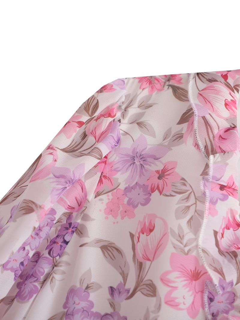 Spring Women Long Sleeved V neck Chiffon Ruffled Dress - Image 4
