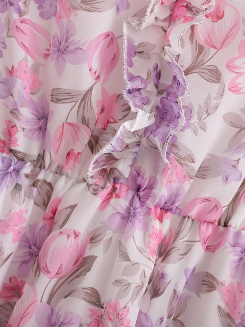 Spring Women Long Sleeved V neck Chiffon Ruffled Dress - Image 5