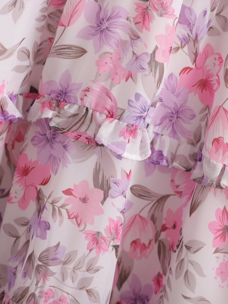 Spring Women Long Sleeved V neck Chiffon Ruffled Dress - Image 6