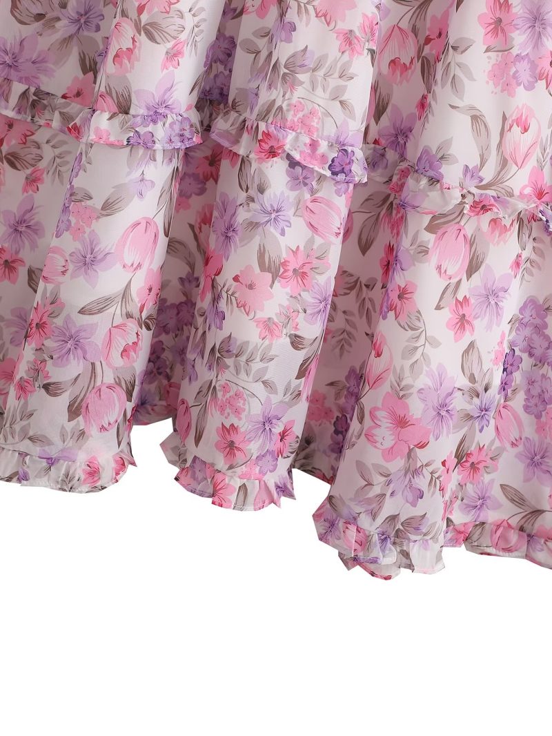 Spring Women Long Sleeved V neck Chiffon Ruffled Dress - Image 7