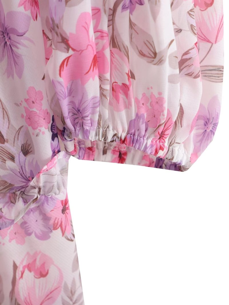 Spring Women Long Sleeved V neck Chiffon Ruffled Dress - Image 8