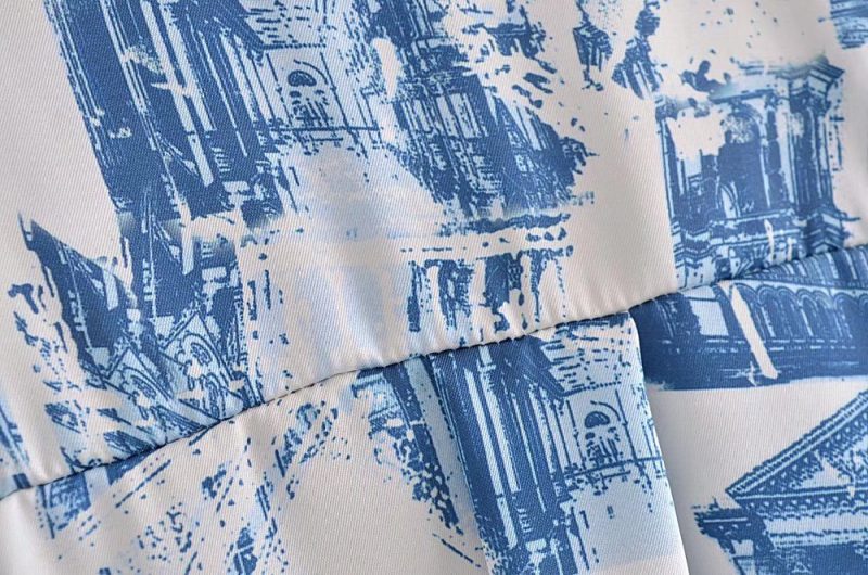 Fall Satin Architectural Printing Front Short Back Length Loose Casual Long Sleeves Shirt Top - Image 13