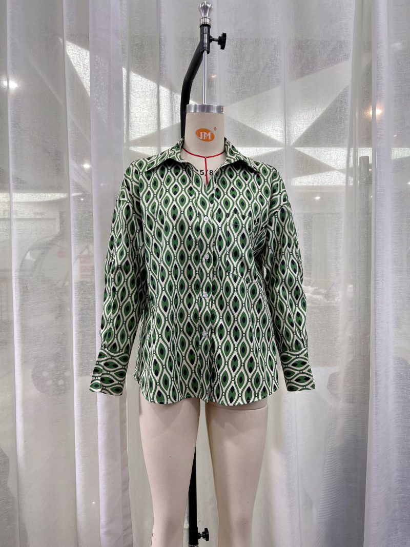 Fall Women  Clothing Collared Geometric Abstract Print Long Sleeve Single Breasted Shirt Cardigan Top - Image 4