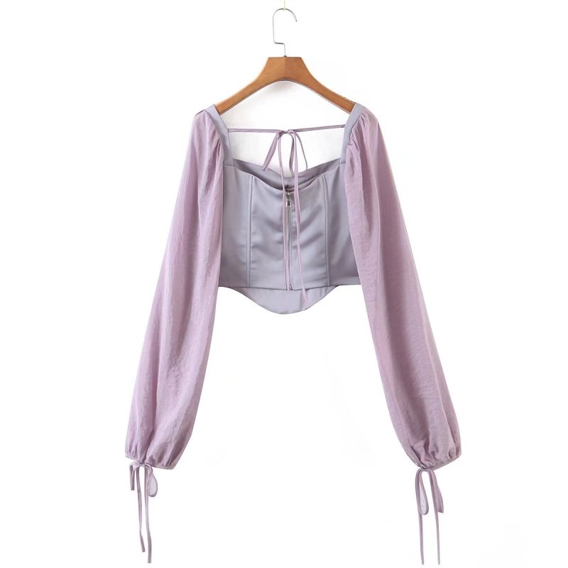Winter Keel Waist Bishop Sleeves Top Exposed Back Lace  Costume Women - Image 5