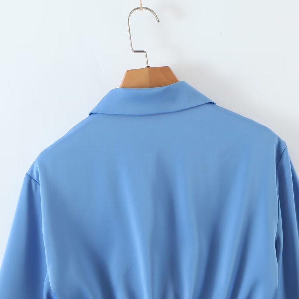Autumn Pullover Long Sleeve Collared Slim Short Cross Metal Buckle One Piece Wrap Shirt - Image 10