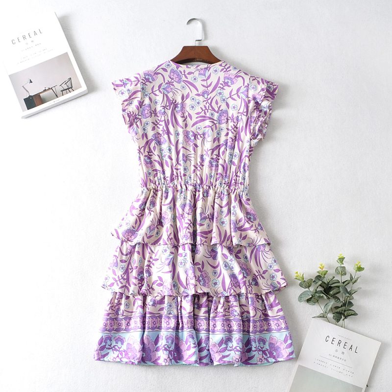 Autumn Winter Women  Clothing Short Sleeve Ruffle Sleeve Printed Dress - Image 5