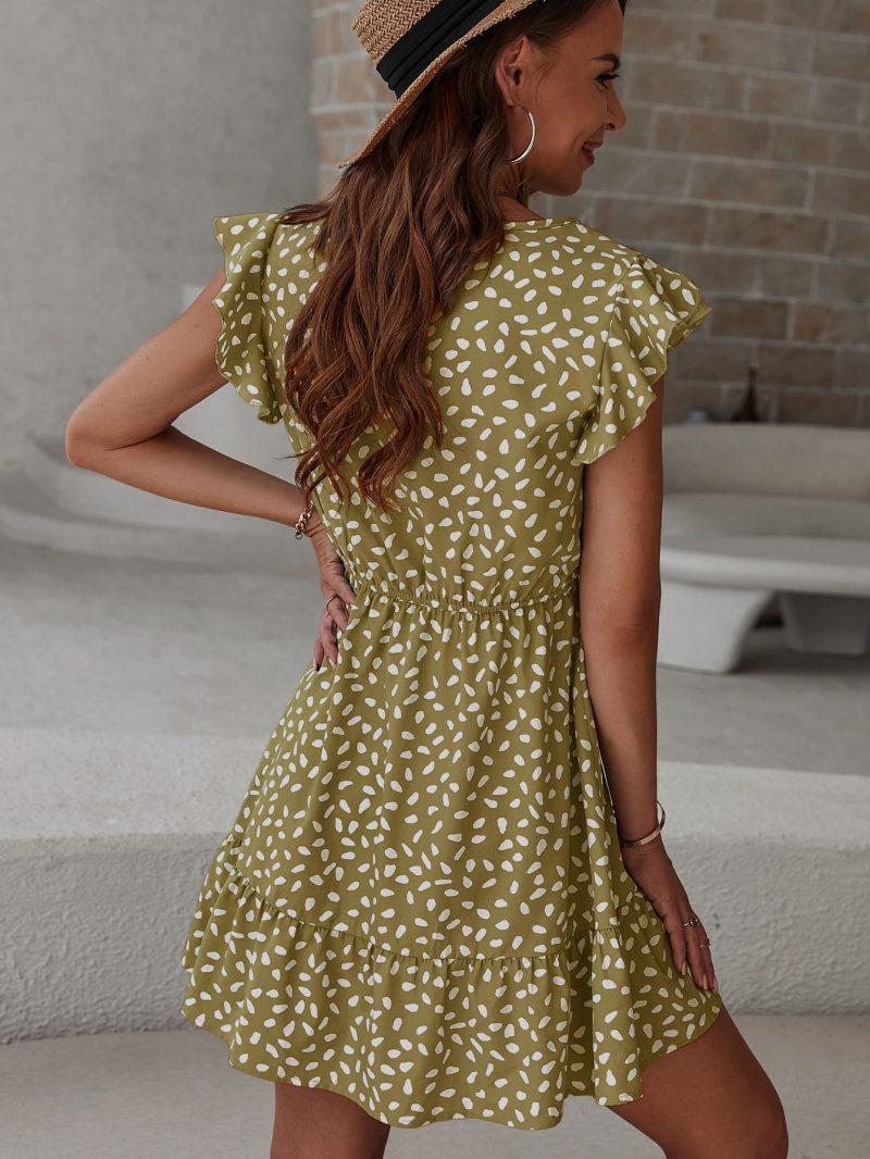 Women Summer Ruffle Sleeve V Neck Elegant Short Dress - Image 6