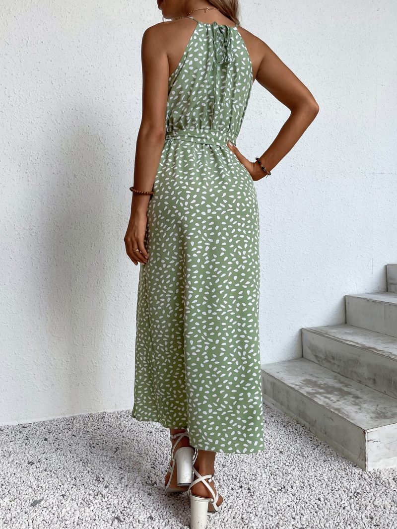 Women Summer Slit Belt Tether Sling Dress - Image 6
