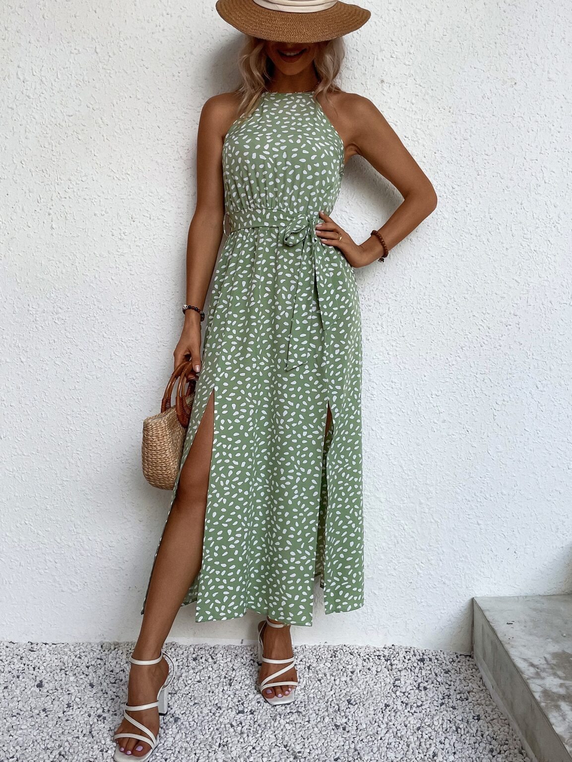Women Summer Slit Belt Tether Sling Dress - Image 2