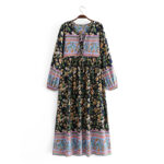 Women Clothing Autumn Ethnic Rayon Positioning Floral Tassel Long Sleeve Dress - Image 5