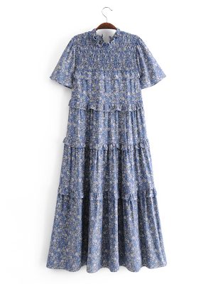 Dress Women Summer Short Sleeve Maxi Dress Floral Dress Summer Women Clothing