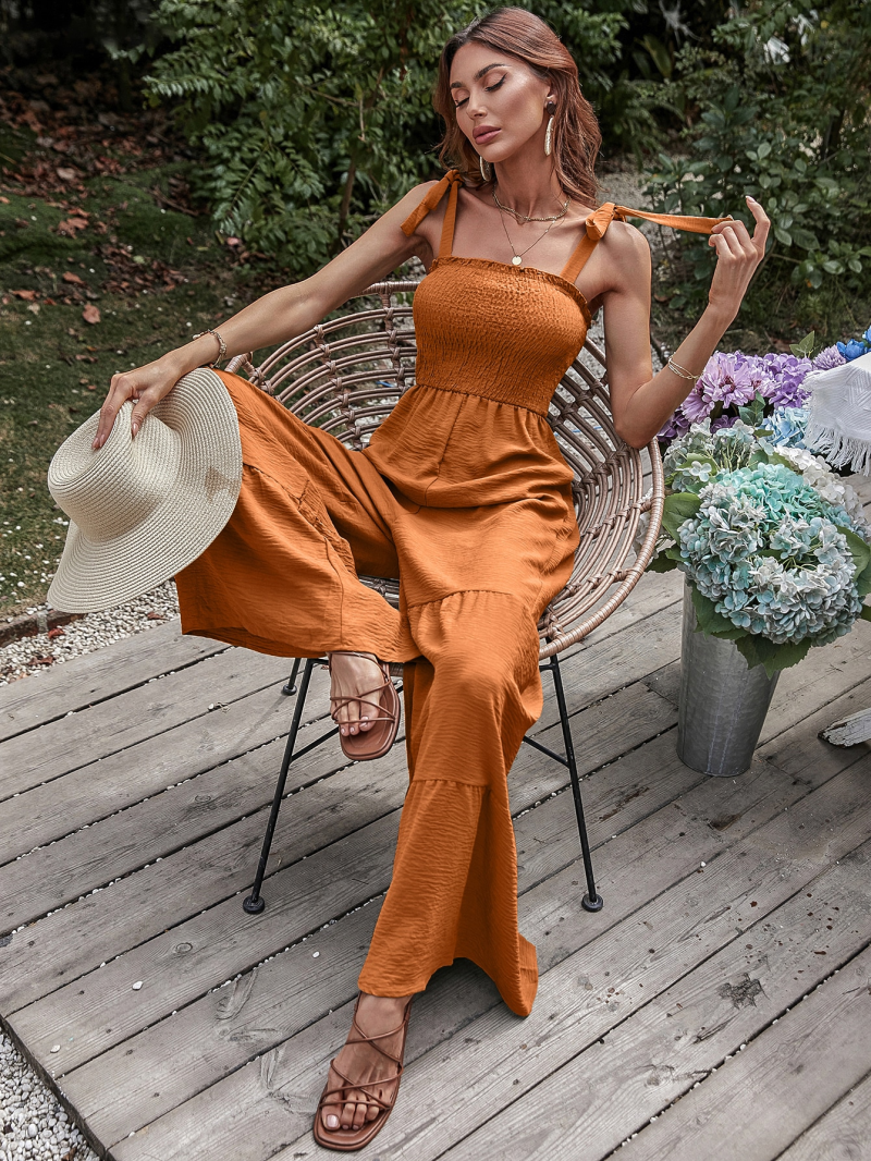 Women Summer Ruffled Tether Wide Legs Jumpsuits - Image 3