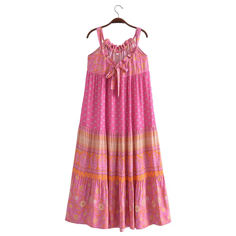 Summer Wind Women Positioning Floral Sleeveless Sling Length Dress - Image 2