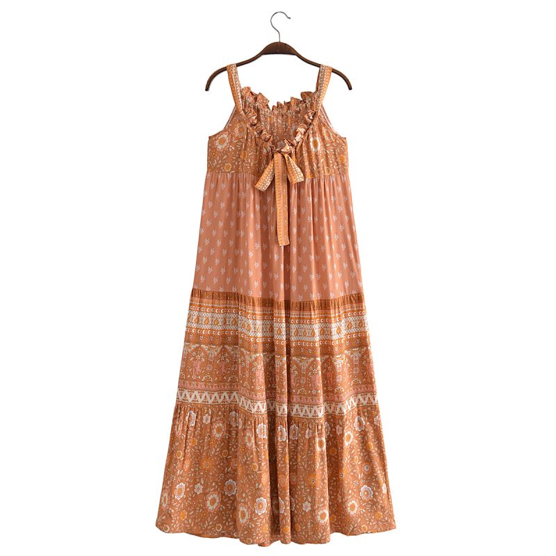 Summer Wind Women Positioning Floral Sleeveless Sling Length Dress - Image 4